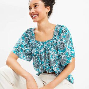 NWT LOFT Floral Flutter Sleeve Square Neck Top